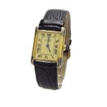 (94VCNR) Must de Cartier silver-gilt Tank wristwatch, case ref. 8 81008, Cartier black leather