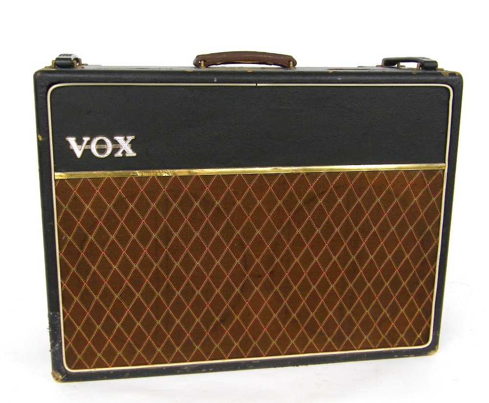 1964 Vox AC30 guitar amplifier, ser. no. 10627N, copper control panel, brown lattice grille cloth,