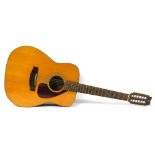 Yamaha FG-260 12 string acoustic guitar, natural top and mahogany back and sides with various