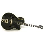 Glazbala acoustic archtop guitar, made in Zagreb, Croatia, black finish with various wear, slight