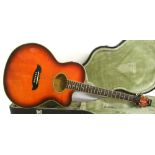 Aria Elecord FET-DLX electro-acoustic guitar, orange burst finish, hard case, condition: good