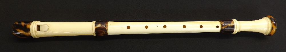 Ivory treble (alto) recorder, probably German, second quarter 18th century, screw tenons, the