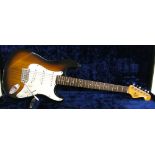 Stratocaster style electric guitar, comprising a mid 80s Tokai Gold Star sound neck and sunburst