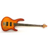 Peavey International Series PVI2001-4F bass guitar, made in Korea, ser. no. 0028386, quilted amber