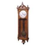 Good large walnut two train Vienna wall clock, the 11" convex white dial with centre seconds over an