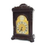 Chinese type stained hardwood mantel clock timepiece, the movement stamped Newbridge Works, Bath,