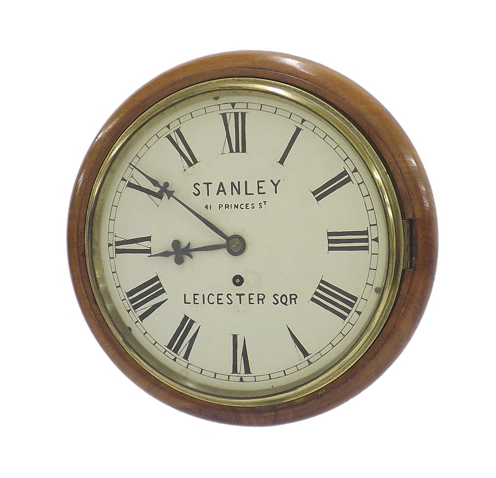 Mahogany single fusee 10" wall dial clock signed Stanley, 41 Princess St, Leicester Square, within a