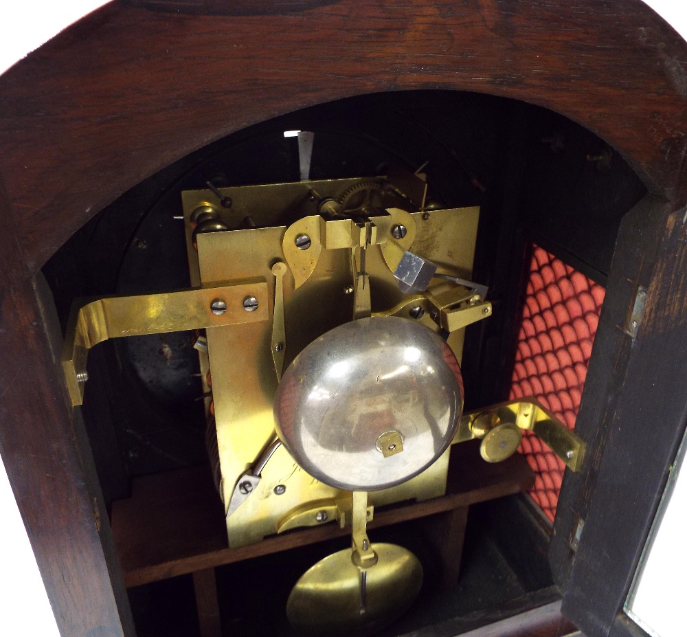 English rosewood double fusee bracket clock striking on a bell, the movement back plate signed - Image 4 of 4