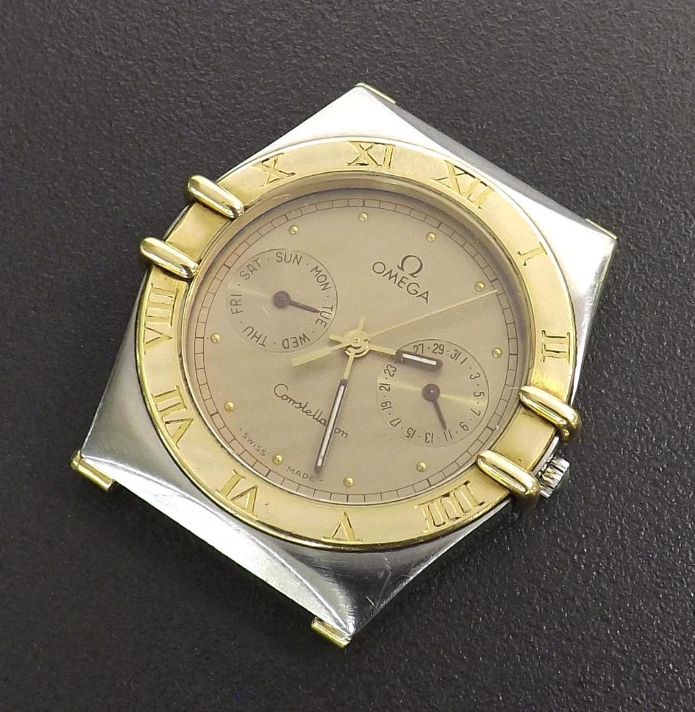 Omega Constellation stainless steel and gold gentleman's bracelet watch head, ref. 3980869, no.