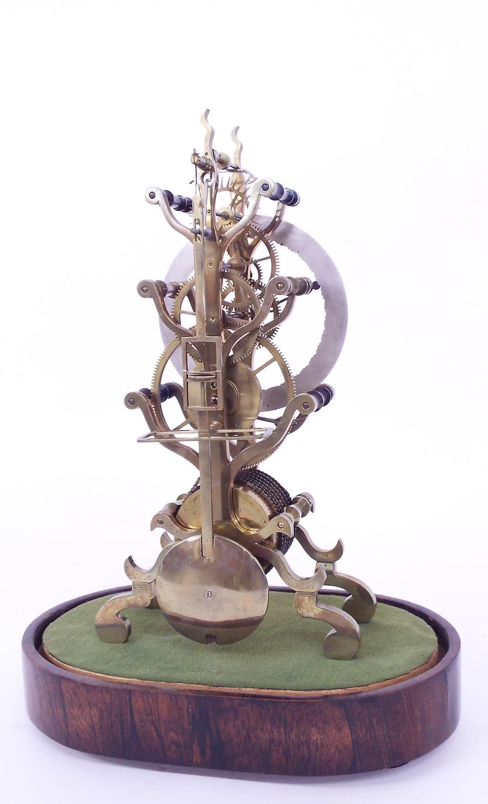 Good brass single fusee skeleton clock, the 5" silvered chapter ring signed Uglow, Truro and - Image 4 of 4