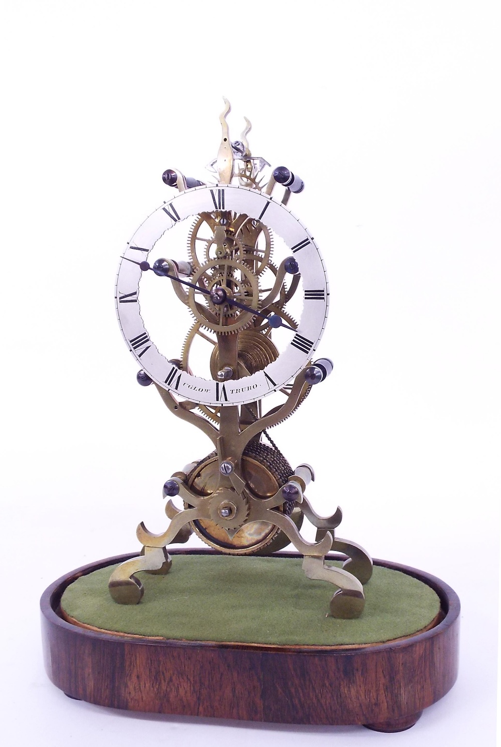 Good brass single fusee skeleton clock, the 5" silvered chapter ring signed Uglow, Truro and - Image 2 of 4