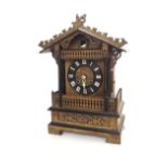 Black Forest two train mantel cuckoo clock (one train fusee), the 6.5" dial within a gabled case