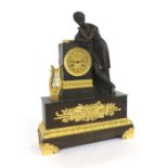 Good French bronze and ormolu two train figural mantel clock, the Pons movement with outside