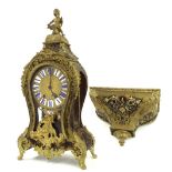 French boulle two train mantel clock and matching bracket, signed Jolly a Paris on the back plate