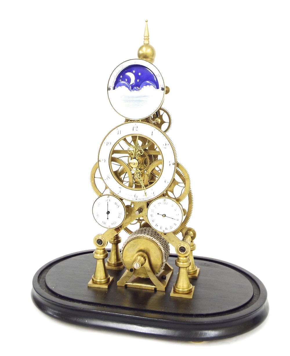 Contemporary brass single fusee skeleton mantel clock with pinwheel escapement, the 3.75" - Image 2 of 5