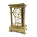 French brass four glass two train mantel clock, the S. Marti movement striking on a gong, the 3.5"