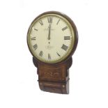 Good mahogany single fusee 12" convex drop dial wall clock signed C.F. Sewns, Rye, within a turned