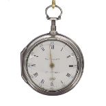 Good 18th century English jewelled cylinder silver pair cased pocket watch, London 1784, the fusee