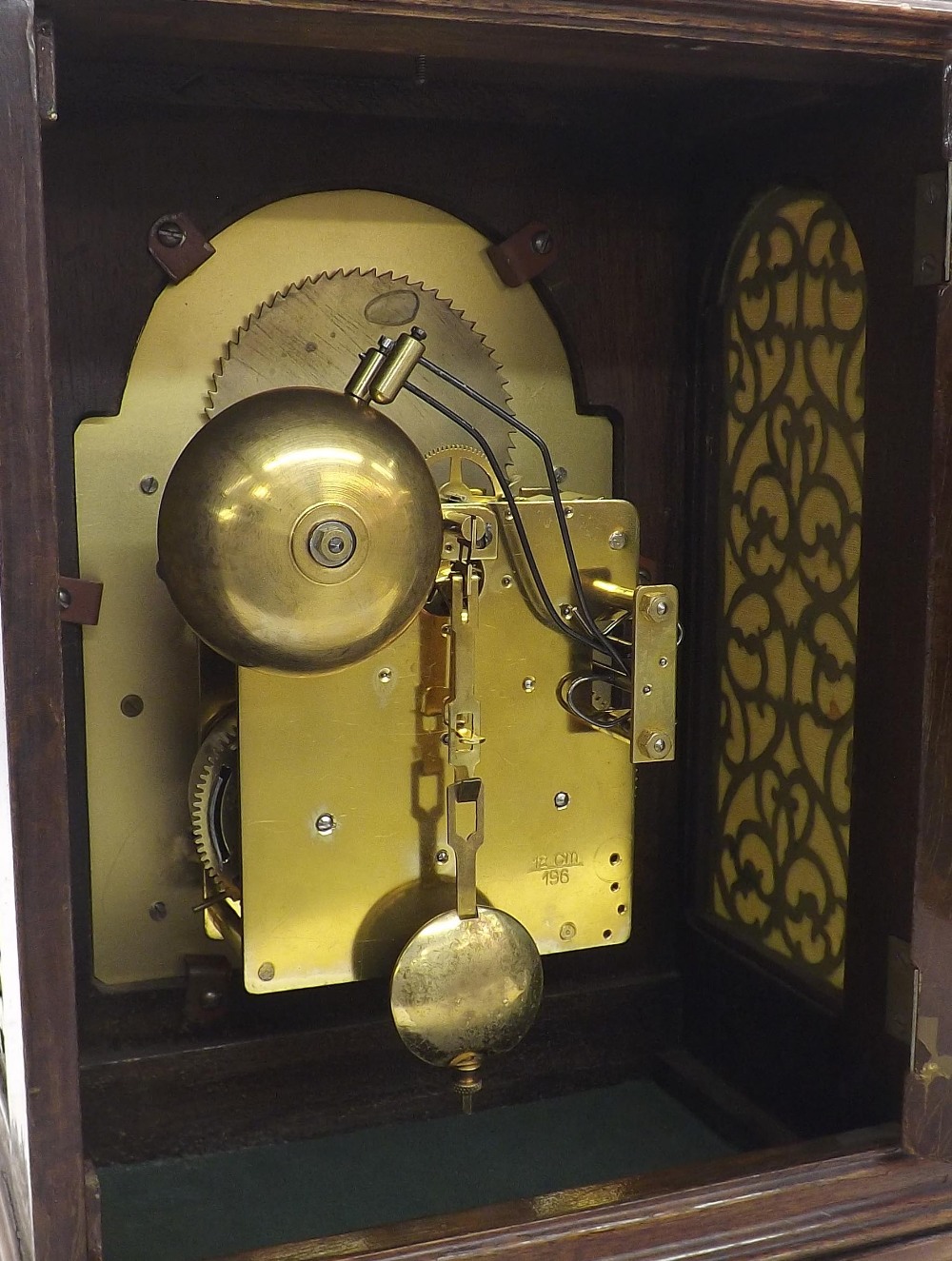 Contemporary walnut two train bracket clock, the movement striking on two bells, the 6" brass arched - Image 2 of 3