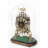 English double fusee skeleton clock striking on a bell, the 6.5" pierced silvered chapter ring
