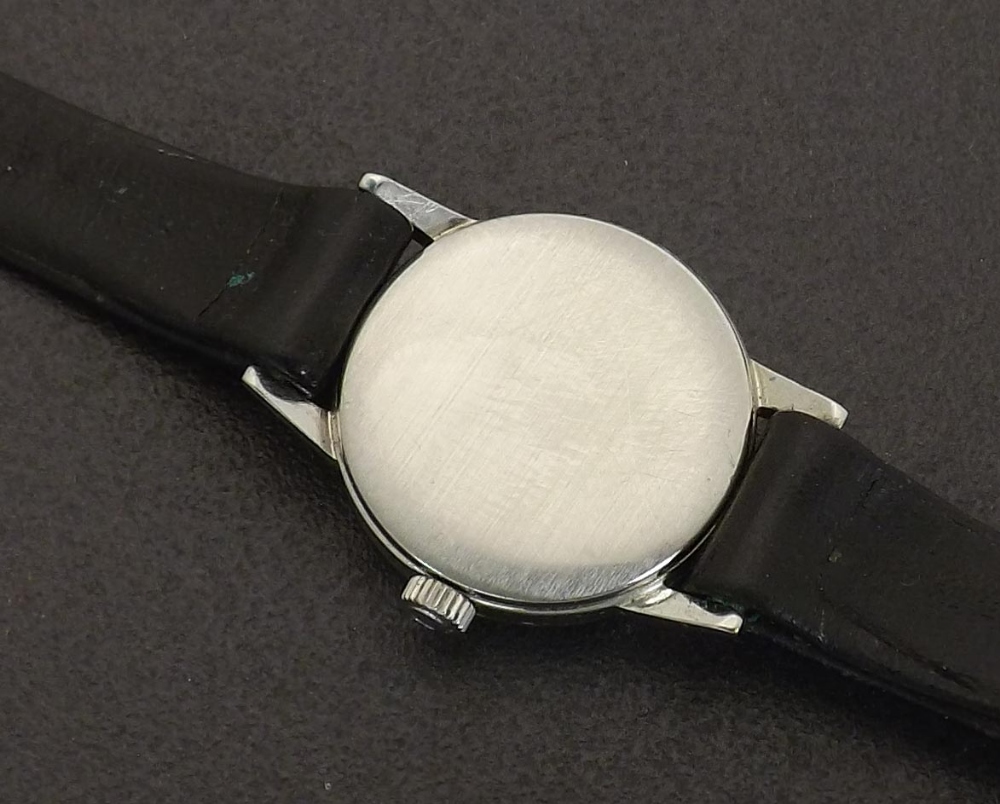 Omega stainless steel lady's wristwatch, circa 1964, circular silvered dial with baton markers, cal. - Image 2 of 2