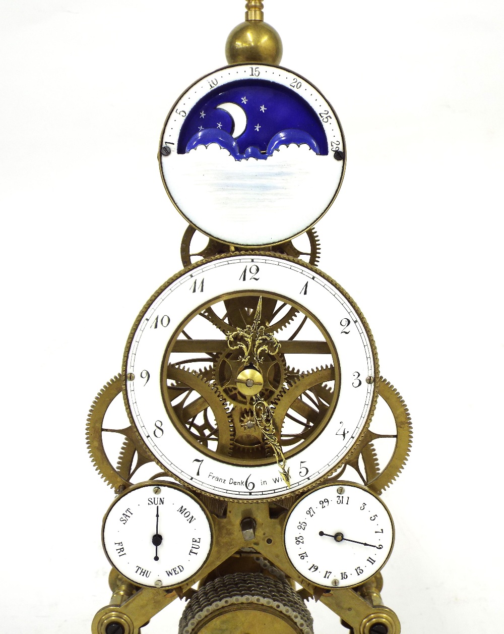 Contemporary brass single fusee skeleton mantel clock with pinwheel escapement, the 3.75" - Image 3 of 5