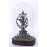 Good brass single fusee skeleton clock, the 5" silvered chapter ring signed Uglow, Truro and