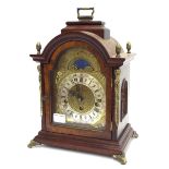 Contemporary burr walnut three train bracket clock, the Franz Hermle movement striking on five rods,