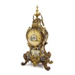 French ormolu and cloisonne two train mantel clock striking on a bell, the 3.5" gilded chapter