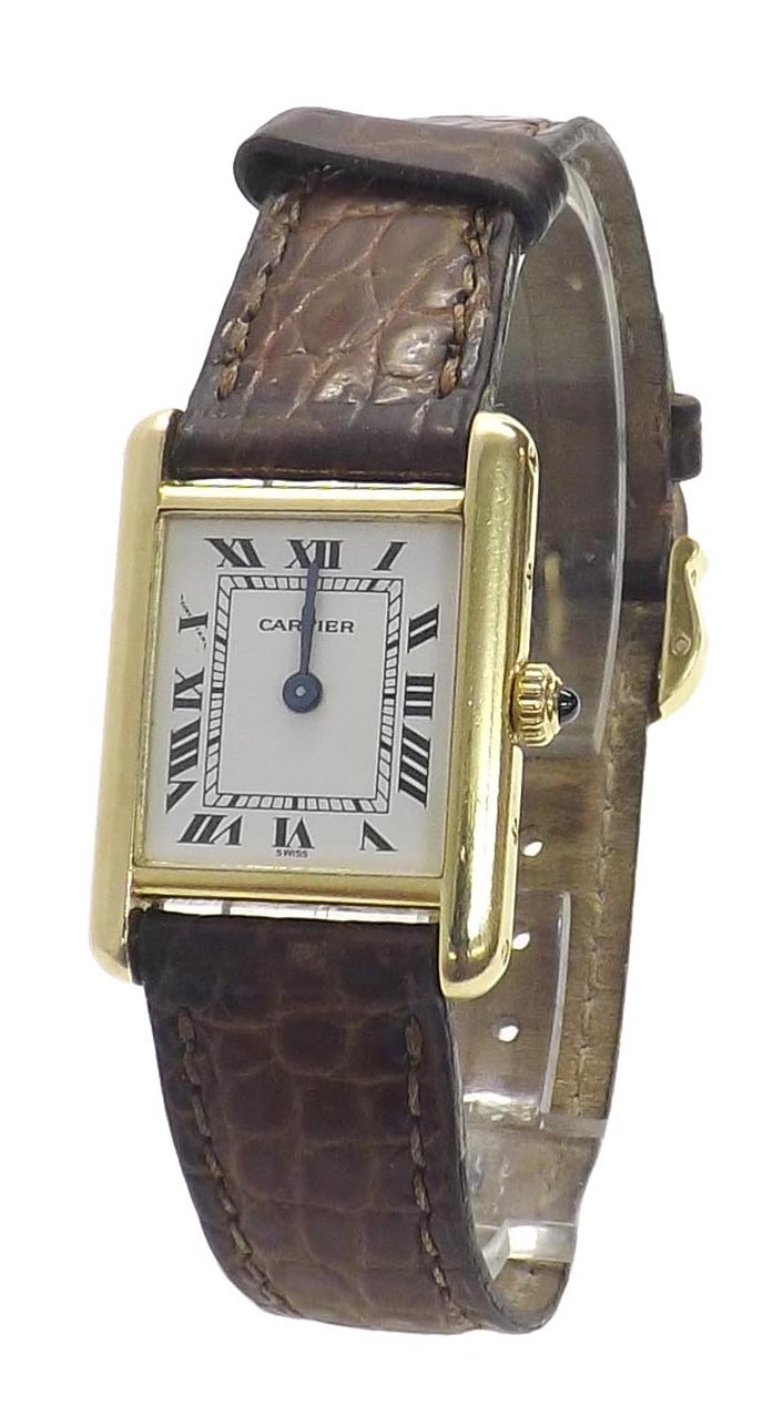 (539207-1-A) Cartier Tank Quartz 18ct lady's wristwatch, the oblong dial with Roman numerals,