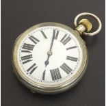 Silver (0.935) Goliath pocket watch, the dial with bold Roman numerals, the movement with a glazed