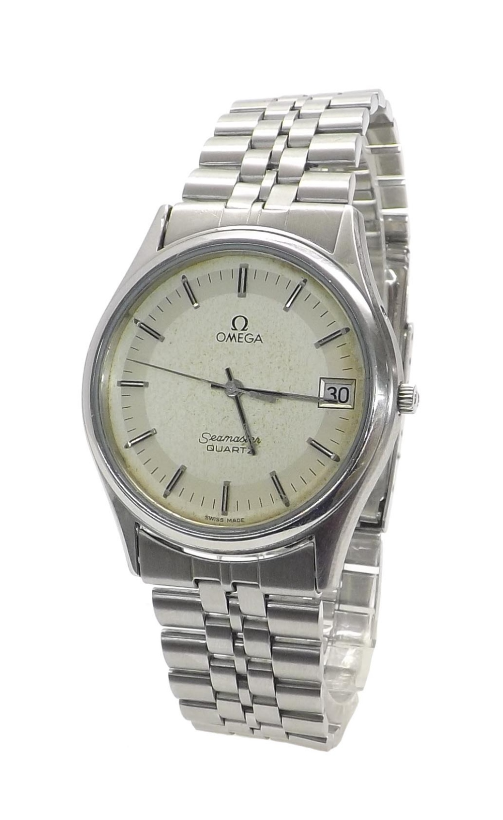 (U9JTTR) Omega Seamaster Quartz stainless steel gentleman's bracelet watch, circular silvered dial