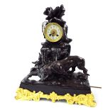 French bronzed and gilt metal two train novelty waterfall mantel clock, the Japy Freres movement