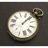 Omega nickel cased lever Goliath pocket watch, the dial with Roman numerals and subsidiary seconds