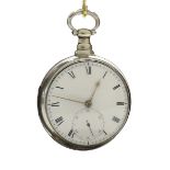 Good Irish silver fusee rack lever pair cased pocket watch, Chester 1832, the good quality