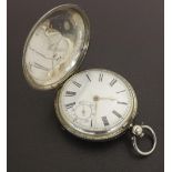 Waltham Farringdon D silver lever hunter pocket watch, movement no. 2538141, the dial with Roman
