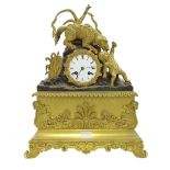 French ormolu two train mantel clock, the movement with outside countwheel striking on a bell. the