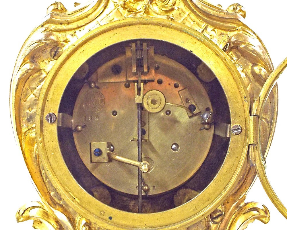 French ormolu and cloisonne two train mantel clock striking on a bell, the 3.5" gilded chapter - Image 2 of 3