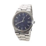 Omega Geneve stainless steel gentleman's bracelet watch, circa 1972, the blue dial with baton