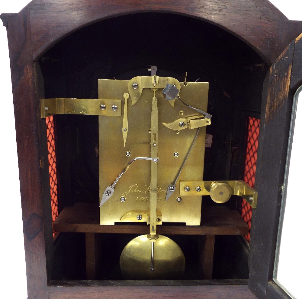 English rosewood double fusee bracket clock striking on a bell, the movement back plate signed - Image 2 of 4