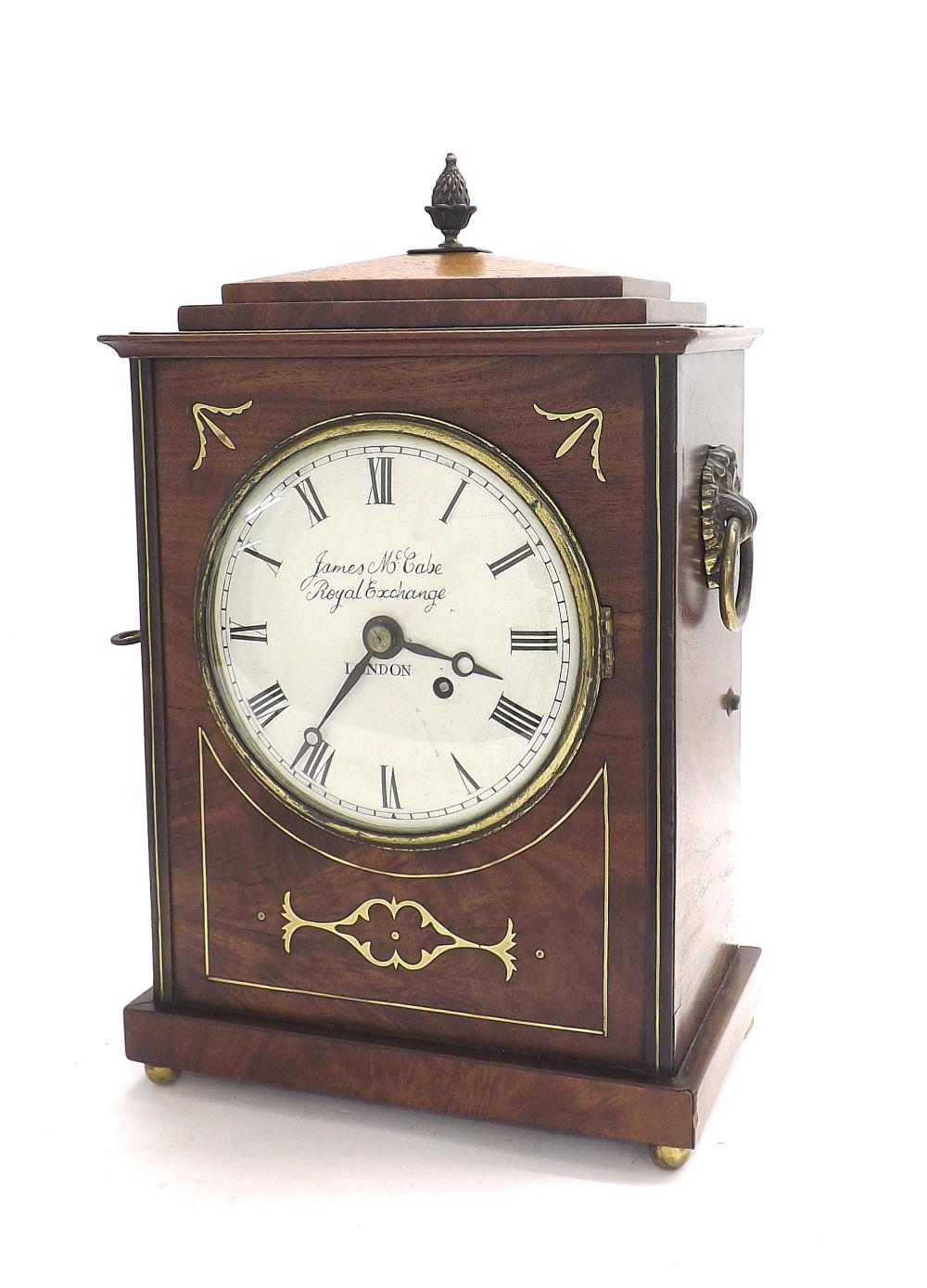 Mahogany single fusee bracket clock, the 6" white convex dial signed James McCabe, Royal Exchange,