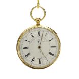 (TX4KJF) 18ct fusee lever chronograph centre second pocket watch, Chester 1893, signed three-quarter