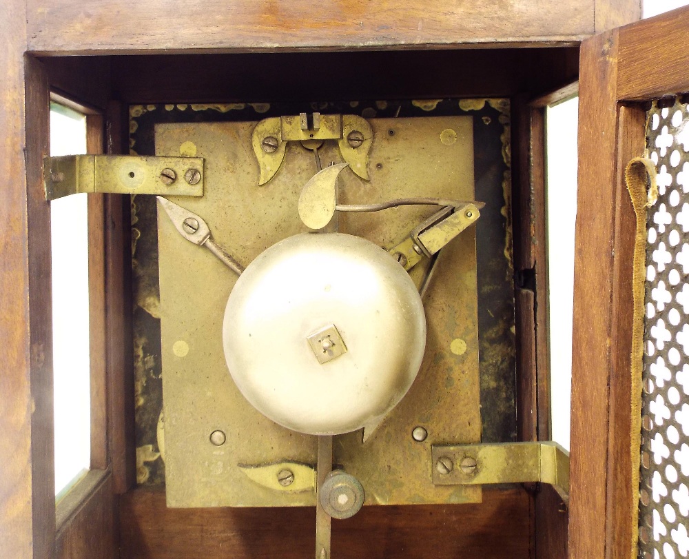 English walnut double fusee bracket clock striking on a bell, the 7.5" square dial signed E.J. Dent, - Image 2 of 3