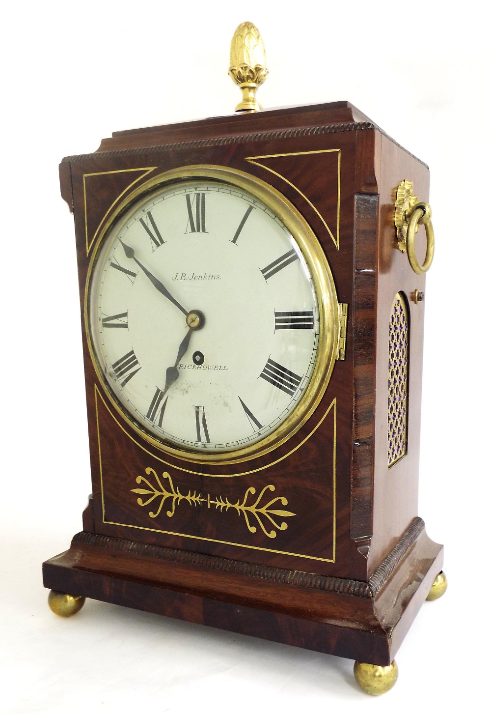 English mahogany single fusee bracket clock, the 8" convex cream dial signed J.B. Jenkins,