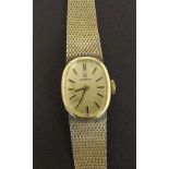 Omega 10k gold plated lady's bracelet watch, circa 1972, oval gilt dial with baton markers, cal. 485