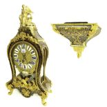 Good French period tortoiseshell and brass inlaid Boulle two train bracket clock with bracket,