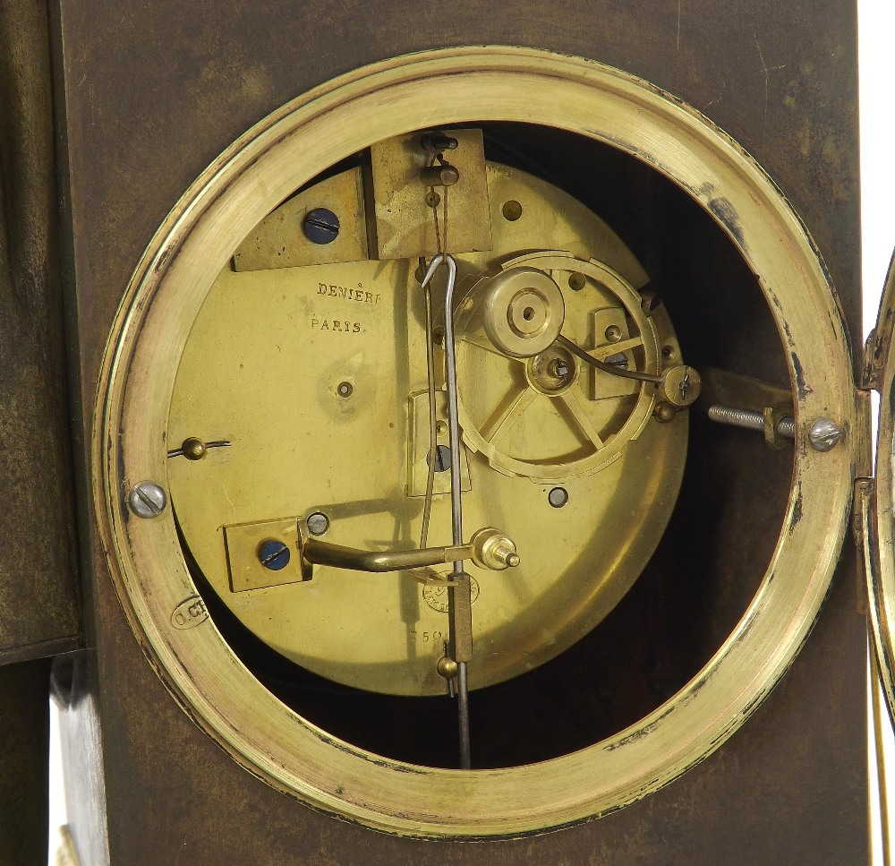 Good French bronze and ormolu two train figural mantel clock, the Pons movement with outside - Image 2 of 3