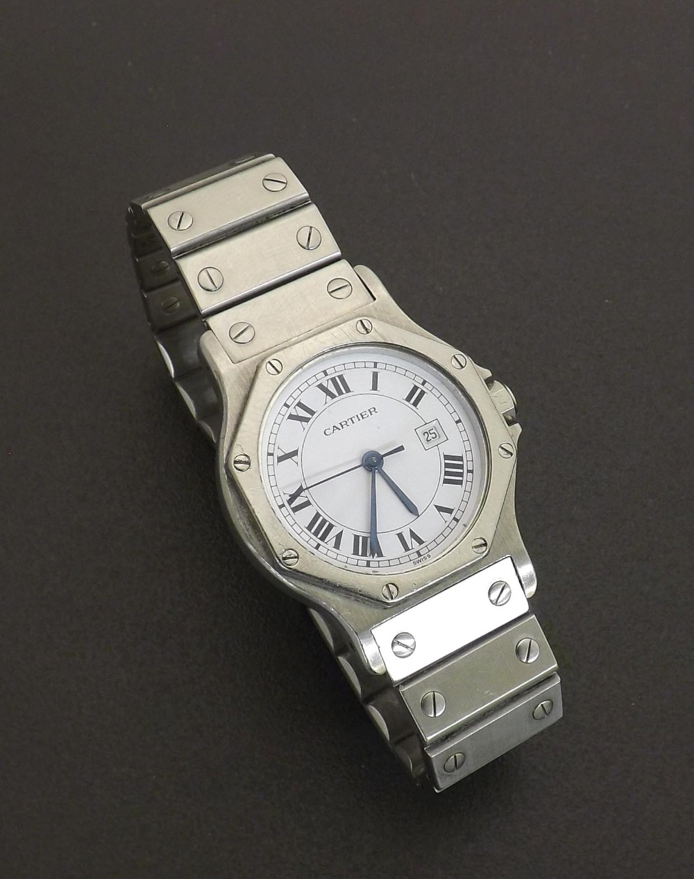 (3KFMJV) Cartier Santos stainless steel lady's automatic bracelet watch, case ref. 296502858, the