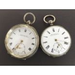 Two silver lever engine turned pocket watches, signed H. Samuel, Manchester, Acme Lever (2) key