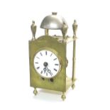 Small French lantern type table clock, the 2.5" white dial within a brass pillared lantern type case